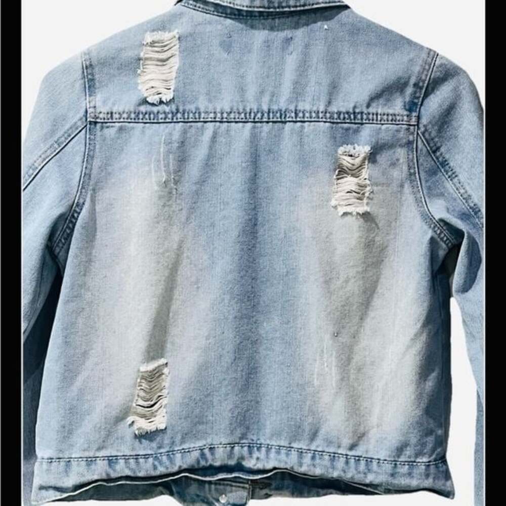 Jou Jou Women's Distressed Blue Denim Jacket size XL - Picture 2 of 10